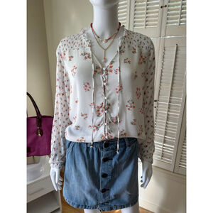 Women's Hippie Rose White Floral Blouse L